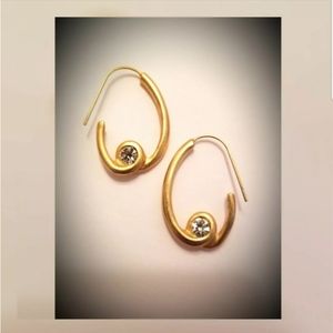 Gold tone oval drop hoop pierced earrings classy